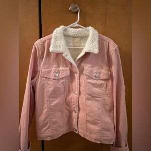Women's Pink Sherpa Collar Jean Jacket